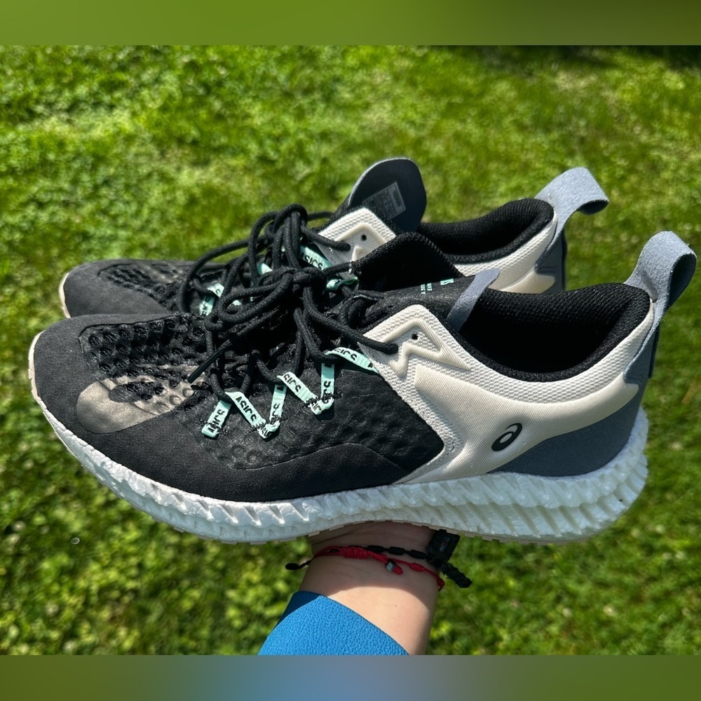 Asics Black White Mint Athletic Running Shoes